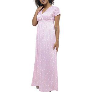 ILuvMum Womens Maternity Dress Sz Large Short Sleeve Midi Pink White Polka Dots